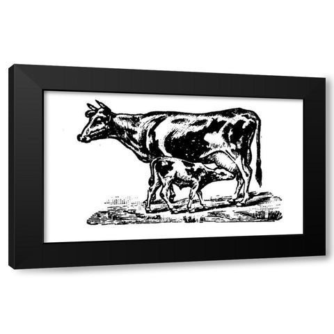 Cow and Calf Black Modern Wood Framed Art Print with Double Matting by Art Licensing Studio