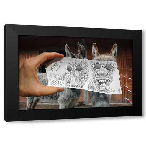 Pencil Vs Camera 12 - Funny Donkey Black Modern Wood Framed Art Print with Double Matting by Heine, Ben