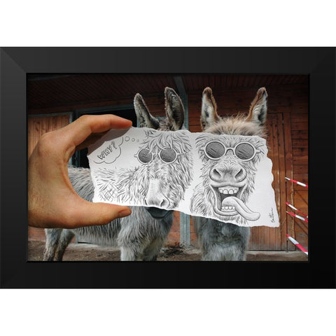 Pencil Vs Camera 12 - Funny Donkey Black Modern Wood Framed Art Print by Heine, Ben