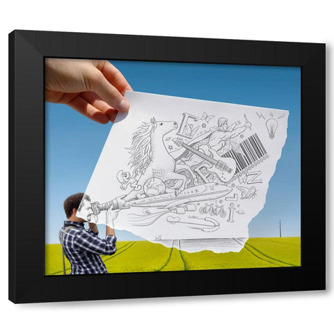 Pencil Vs Camera 30 - The Photographer Black Modern Wood Framed Art Print by Heine, Ben