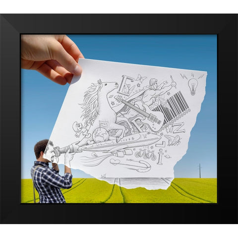 Pencil Vs Camera 30 - The Photographer Black Modern Wood Framed Art Print by Heine, Ben