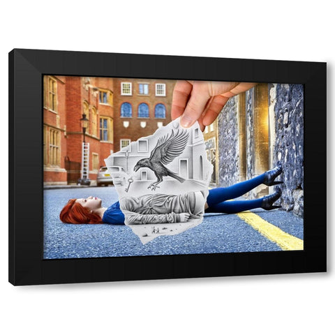 Pencil Vs Camera 57 - Crow and Girl Black Modern Wood Framed Art Print by Heine, Ben