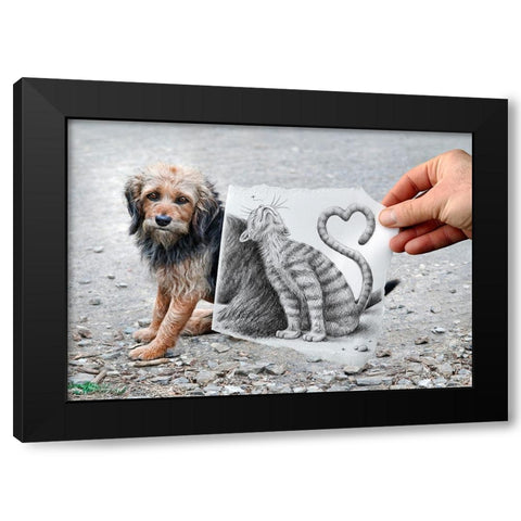 Pencil Vs Camera 58 - Loving Cat Black Modern Wood Framed Art Print by Heine, Ben