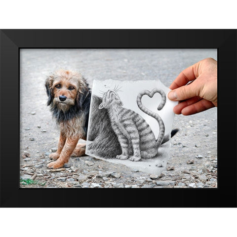 Pencil Vs Camera 58 - Loving Cat Black Modern Wood Framed Art Print by Heine, Ben