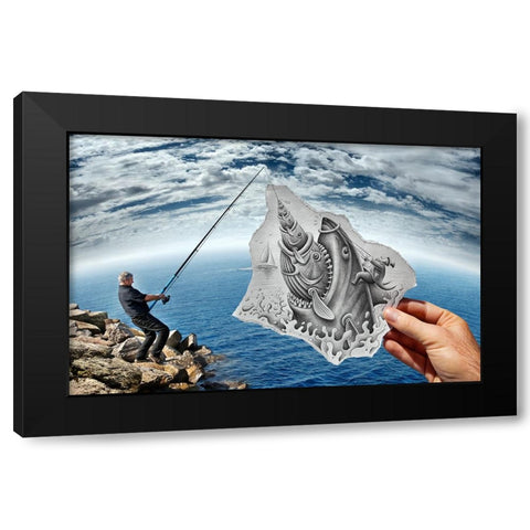 Pencil Vs Camera 59 - Scary Shark Black Modern Wood Framed Art Print by Heine, Ben