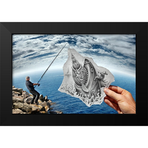 Pencil Vs Camera 59 - Scary Shark Black Modern Wood Framed Art Print by Heine, Ben