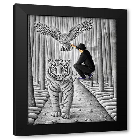 Pencil Vs Camera 74 - Making of Owl and Tiger Black Modern Wood Framed Art Print with Double Matting by Heine, Ben
