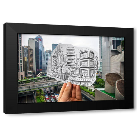 Pencil Vs Camera - City Candies Black Modern Wood Framed Art Print by Heine, Ben