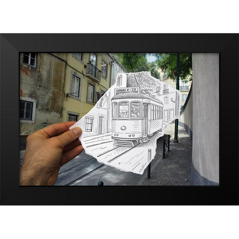Pencil Vs Camera 4 - Lisbon Tram Black Modern Wood Framed Art Print by Heine, Ben