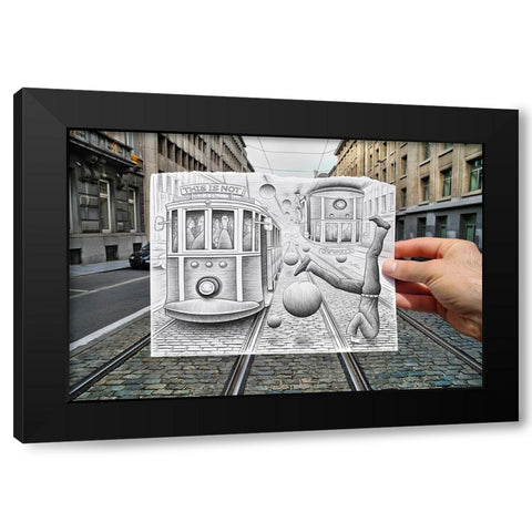 Pencil Vs Camera 35 - City Tram Black Modern Wood Framed Art Print with Double Matting by Heine, Ben