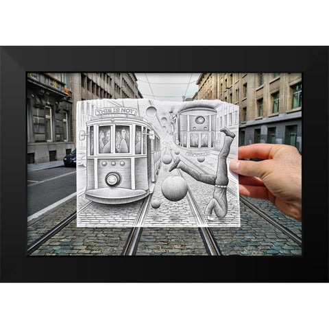 Pencil Vs Camera 35 - City Tram Black Modern Wood Framed Art Print by Heine, Ben
