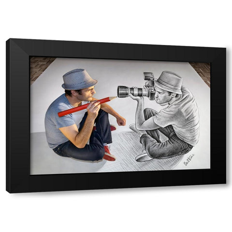Pencil Vs Camera 73 - Photographer and Illustrator Black Modern Wood Framed Art Print by Heine, Ben