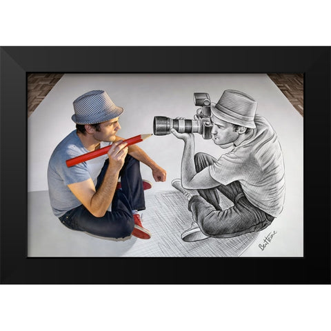 Pencil Vs Camera 73 - Photographer and Illustrator Black Modern Wood Framed Art Print by Heine, Ben