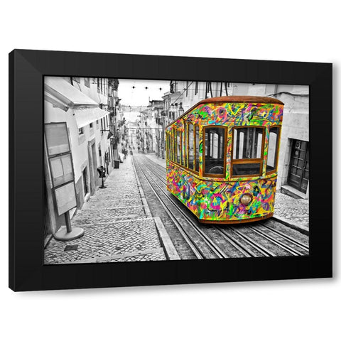 Lisbon Tram Revisited - Colorful Black Modern Wood Framed Art Print with Double Matting by Heine, Ben