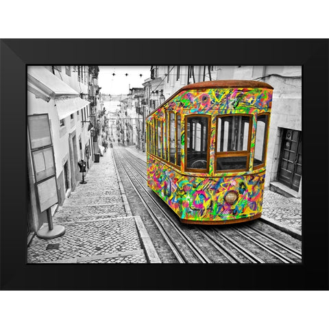 Lisbon Tram Revisited - Colorful Black Modern Wood Framed Art Print by Heine, Ben