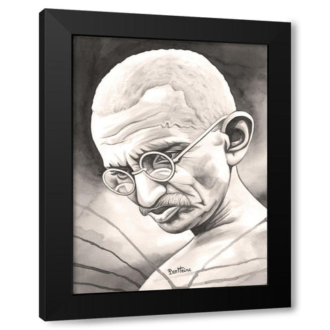 Mohandas Karamchand Gandhi Black Modern Wood Framed Art Print with Double Matting by Heine, Ben