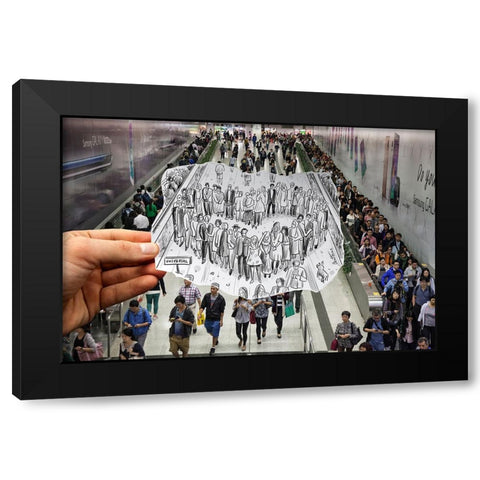 Pencil Vs Camera - Hong Kong Metro Station Black Modern Wood Framed Art Print by Heine, Ben