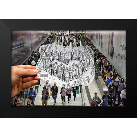 Pencil Vs Camera - Hong Kong Metro Station Black Modern Wood Framed Art Print by Heine, Ben