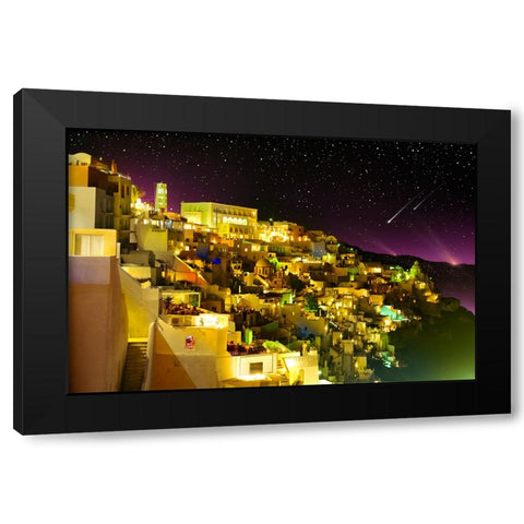 Fira By Night Black Modern Wood Framed Art Print by Heine, Ben