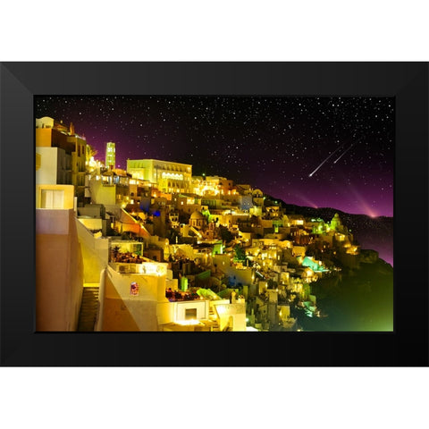 Fira By Night Black Modern Wood Framed Art Print by Heine, Ben