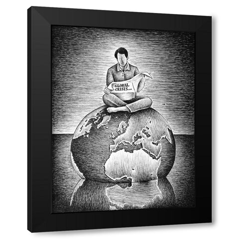 Global Crisis Black Modern Wood Framed Art Print by Heine, Ben