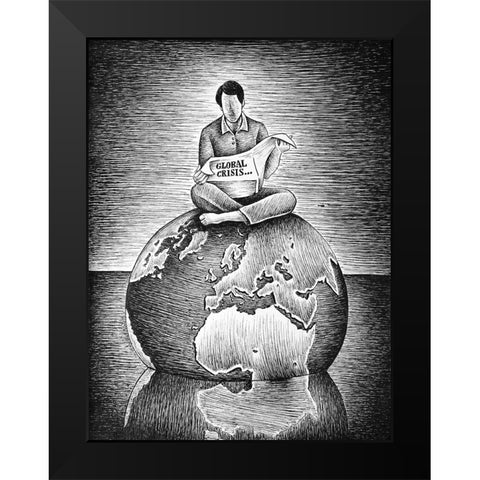Global Crisis Black Modern Wood Framed Art Print by Heine, Ben