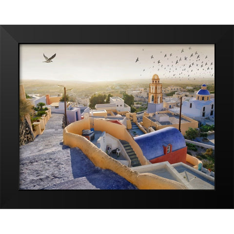 Santorini 1 Black Modern Wood Framed Art Print by Heine, Ben