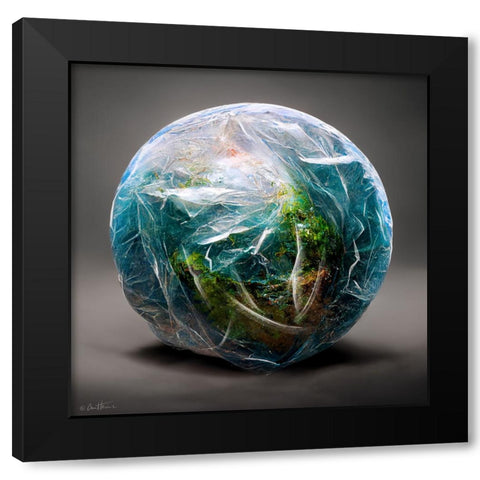 Astro Cruise 15 - Earth Wrapped in a Plastic Bag Black Modern Wood Framed Art Print by Heine, Ben
