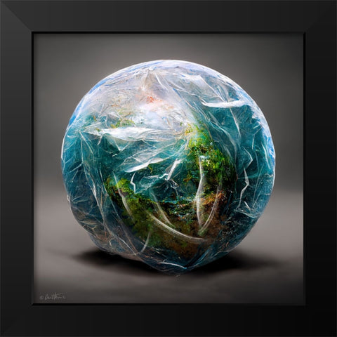 Astro Cruise 15 - Earth Wrapped in a Plastic Bag Black Modern Wood Framed Art Print by Heine, Ben