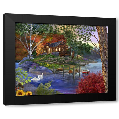 Memory Lake Black Modern Wood Framed Art Print by Bigelow Illustrations- Exclusive