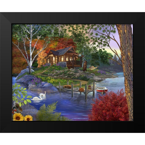 Memory Lake Black Modern Wood Framed Art Print by Bigelow Illustrations- Exclusive