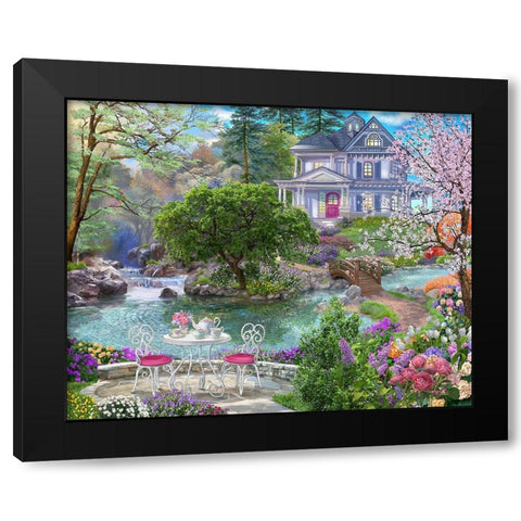 Waterside Tea Black Modern Wood Framed Art Print by Bigelow Illustrations- Exclusive