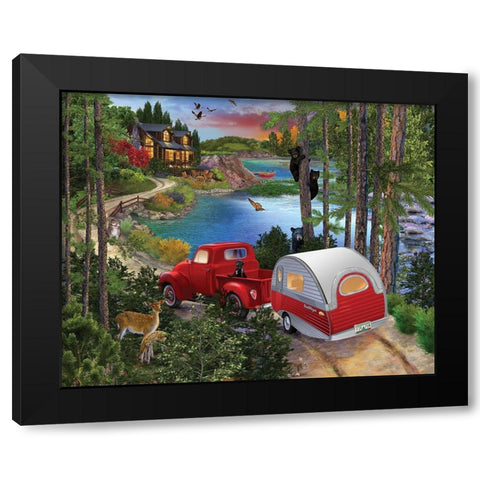 Bear Right Black Modern Wood Framed Art Print by Bigelow Illustrations- Exclusive