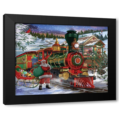 Santa Express Black Modern Wood Framed Art Print by Bigelow Illustrations- Exclusive