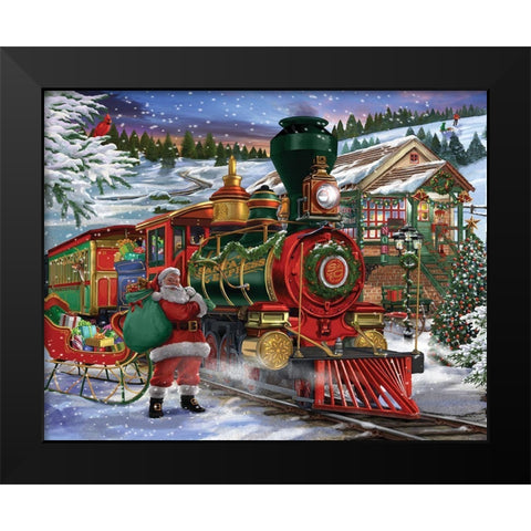 Santa Express Black Modern Wood Framed Art Print by Bigelow Illustrations- Exclusive
