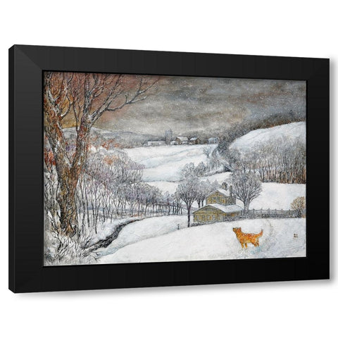 Daisyâ€™s First Snow Black Modern Wood Framed Art Print by Bell, Bill