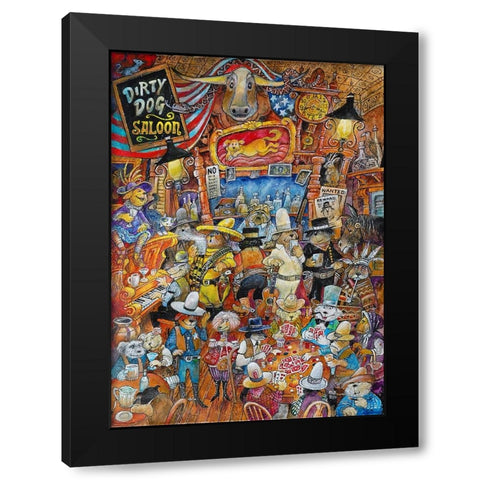 Dirty Dog Saloon Black Modern Wood Framed Art Print by Bell, Bill