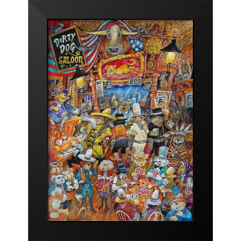 Dirty Dog Saloon Black Modern Wood Framed Art Print by Bell, Bill