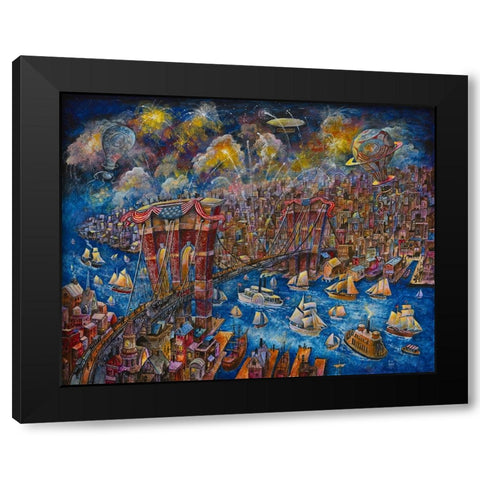 Opening Day 1873 Brooklyn Bridge Black Modern Wood Framed Art Print by Bell, Bill