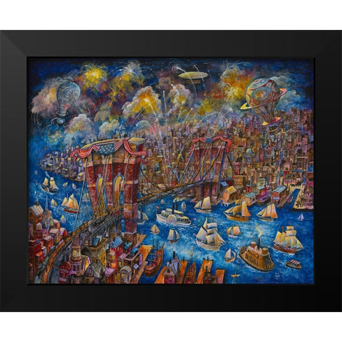 Opening Day 1873 Brooklyn Bridge Black Modern Wood Framed Art Print by Bell, Bill