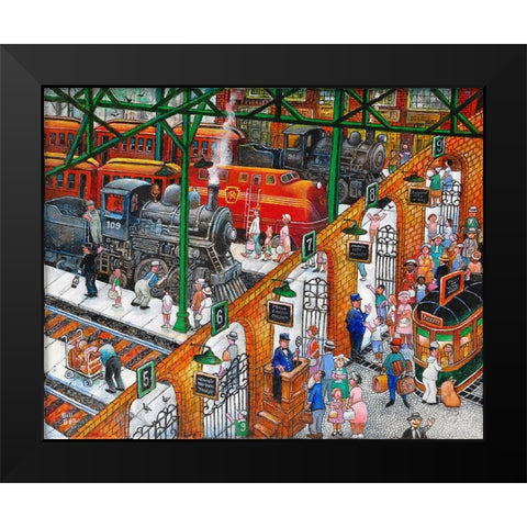 Train Station Black Modern Wood Framed Art Print by Bell, Bill