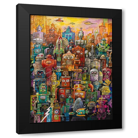 Robo Dootles Black Modern Wood Framed Art Print by Bell, Bill