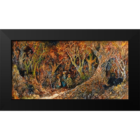 Bear Hunters Black Modern Wood Framed Art Print by Bell, Bill