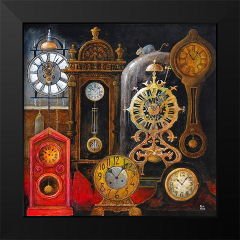Hickory Dickory Dock Black Modern Wood Framed Art Print by Bell, Bill