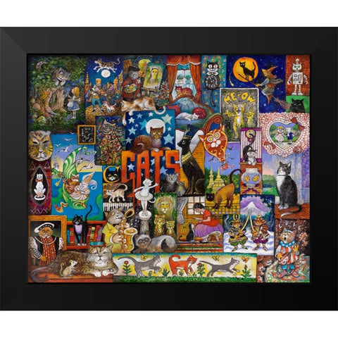 Cats Black Modern Wood Framed Art Print by Bell, Bill