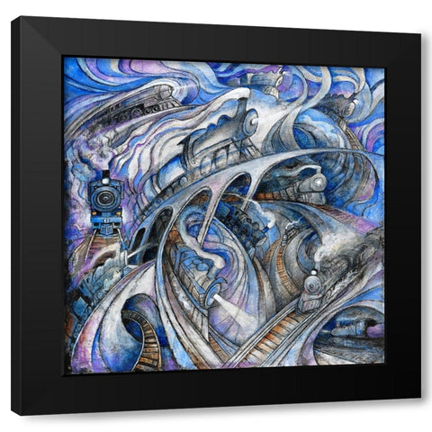 Trains Black Modern Wood Framed Art Print by Bell, Bill