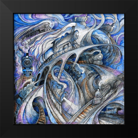 Trains Black Modern Wood Framed Art Print by Bell, Bill