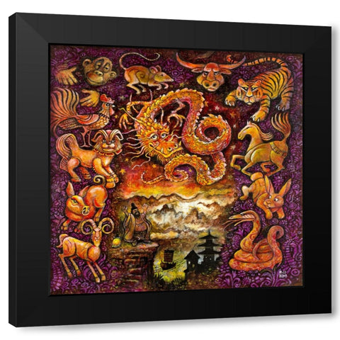 Chinese Zodiac Black Modern Wood Framed Art Print by Bell, Bill