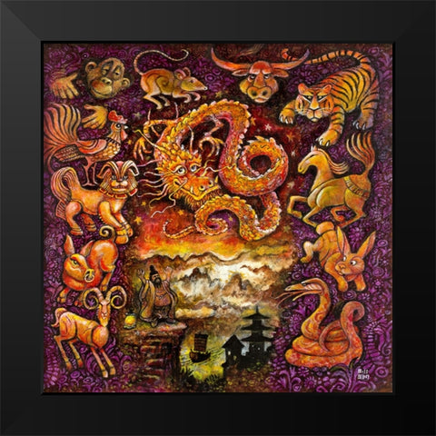 Chinese Zodiac Black Modern Wood Framed Art Print by Bell, Bill