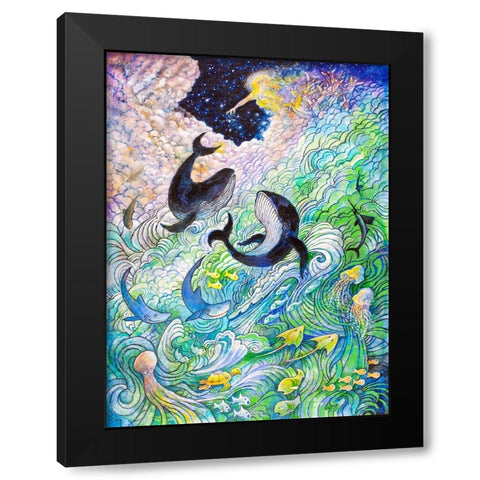 Creation Whales and Fishes Black Modern Wood Framed Art Print with Double Matting by Bell, Bill